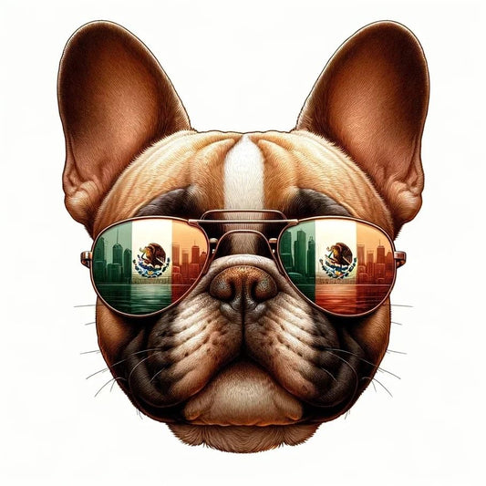 Vinyl sticker: Sticker French Bulldog Glasses Flag City Eagle Mexico Patriotic Dog Vinyl Decal American Flag & Cute Dogs in Glasses USA Pride Canine Waterproof Décor for Laptops Water Bottles Baby Room