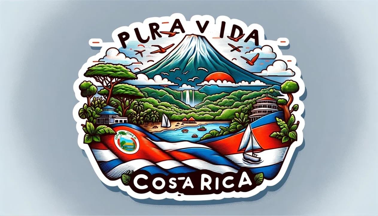 Vinyl sticker: Sticker Pura Vida Tropical Costa Rica Decal Embrace The Surf Sunset Wildlife Vibes for Car Truck Bumper Laptop Tumbler