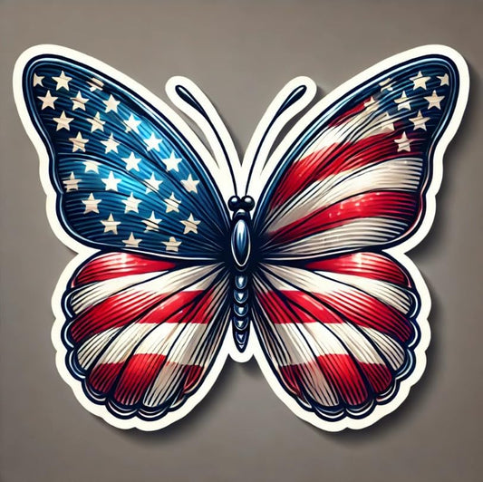 Vinyl sticker: Classic American Flag Butterfly Sticker - Patriotic USA Decal for Laptop, Wall, Car, Window, Bumper, Truck, Waterproof Vinyl for Water Bottle and Auto