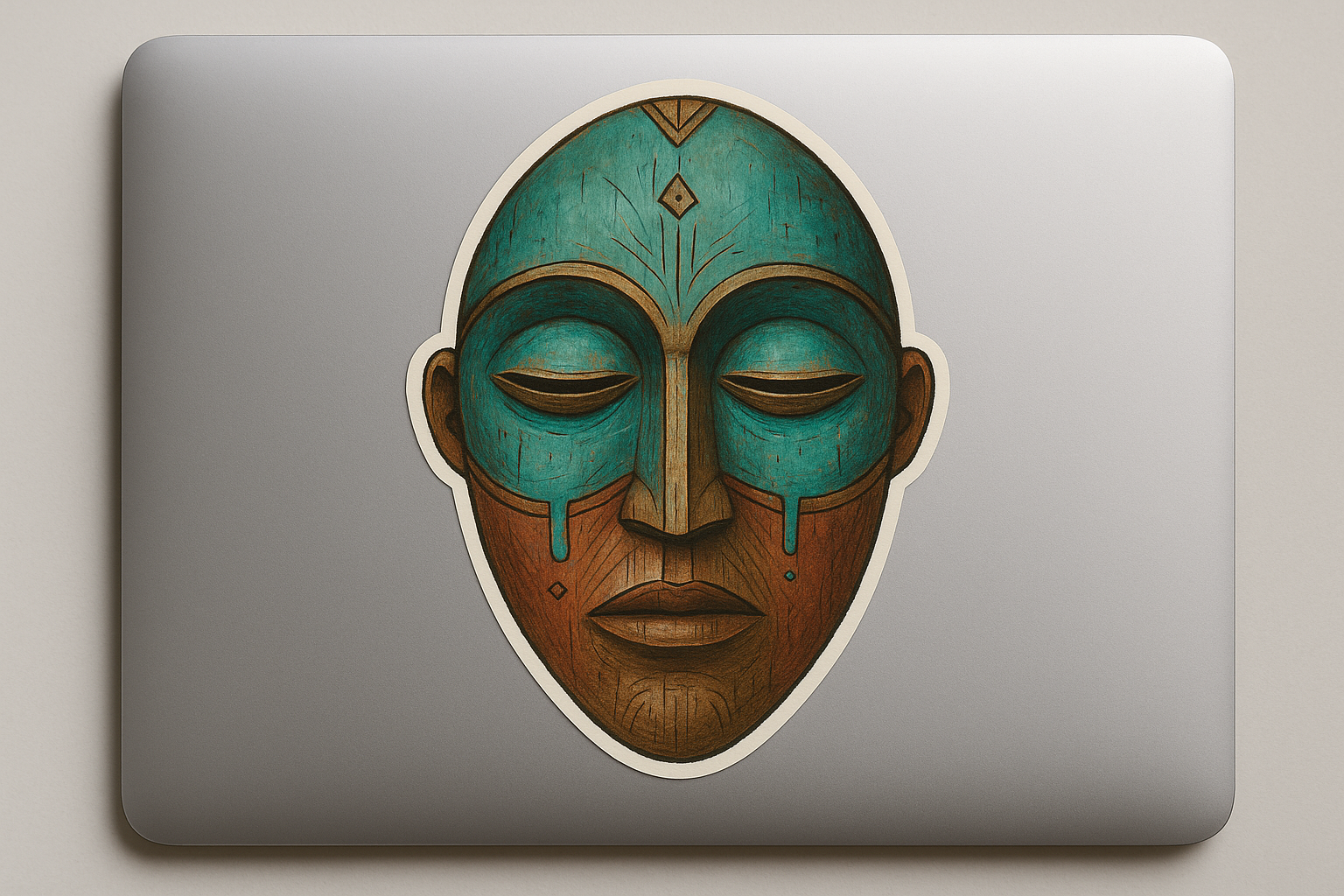 Ceremonial Mask Sticker Decal Vinyl Laptop Car Window Bumper AUTO Water Bottle Helmets Waterproof Turquoise Red Clay
