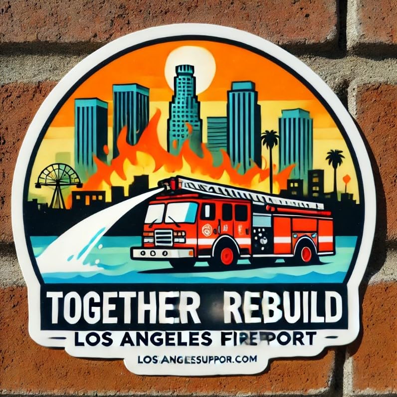 Vinyl sticker: Together We Rebuild - Fire Truck Los Angeles Support Sticker