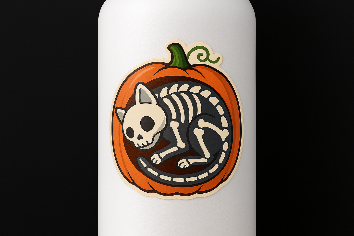 Skeleton Cat Curled Pumpkin Sticker Decal Vinyl Laptop Car Window Bumper AUTO Water Bottle Helmets Waterproof Halloween