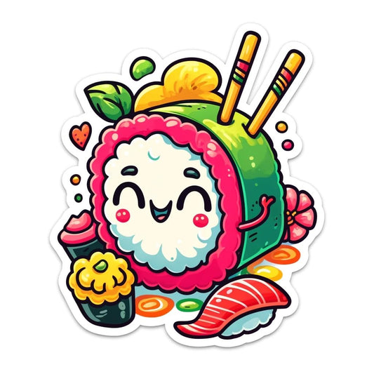 Vinyl sticker: Cartoon Sushi Roll Sticker Decal - Fun Design for Laptop, Wall, Car, Window, Bumper, Truck, Waterproof, Auto, Water Bottle