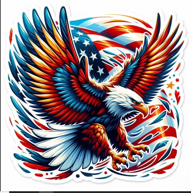 Vinyl sticker: USA Freedom Eagle Decal – Colorful Majestic Bird with American Flag, Perfect for Car Windows and Laptops (4)