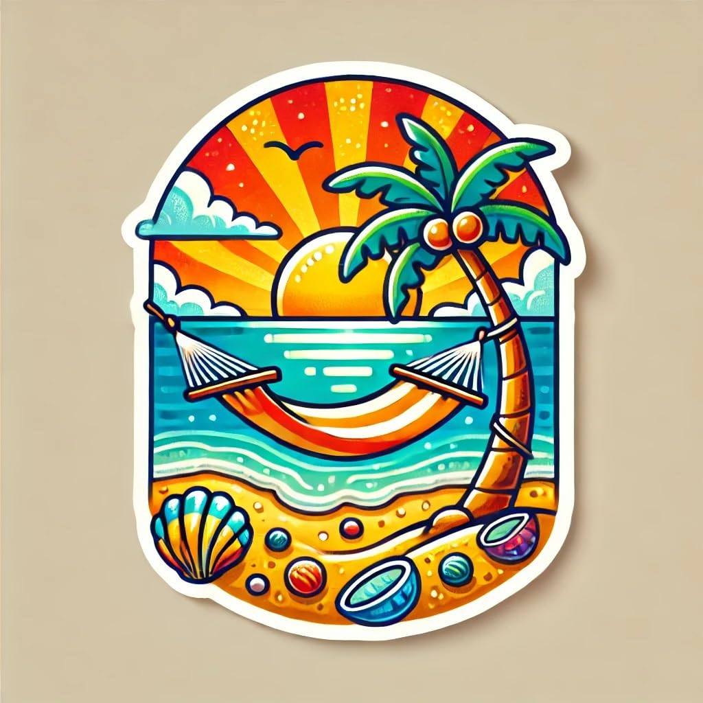 Vinyl sticker: Tropical Beach Scene Sticker for Laptop, Wall, Car, Window, Bumper, Truck, Waterproof Auto Water Bottle