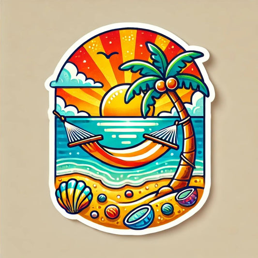 Vinyl sticker: Tropical Beach Scene Sticker for Laptop, Wall, Car, Window, Bumper, Truck, Waterproof Auto Water Bottle