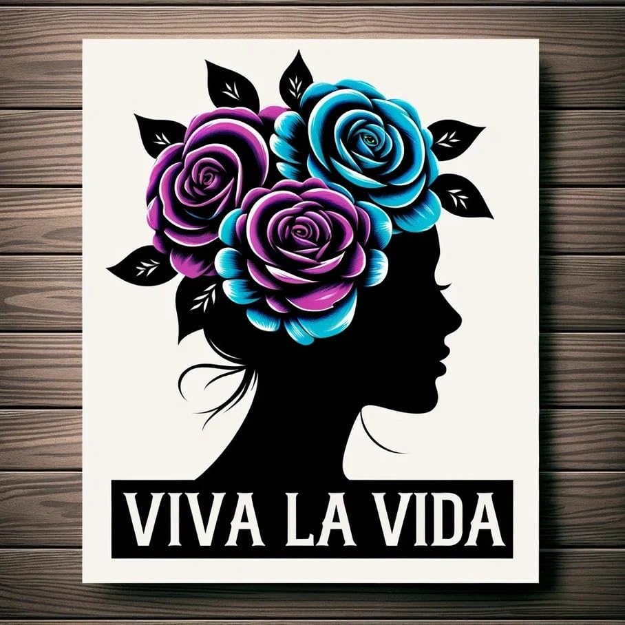 Vinyl sticker: Viva LA VIDA Beautiful Shadow Girl Flowers Lifestyle Sticker Frida Kahlo Inspired Multicolor Waterproof Vinyl Decals in Diverse Shapes for Laptops Cars Bottles High-Opacity Easy Application