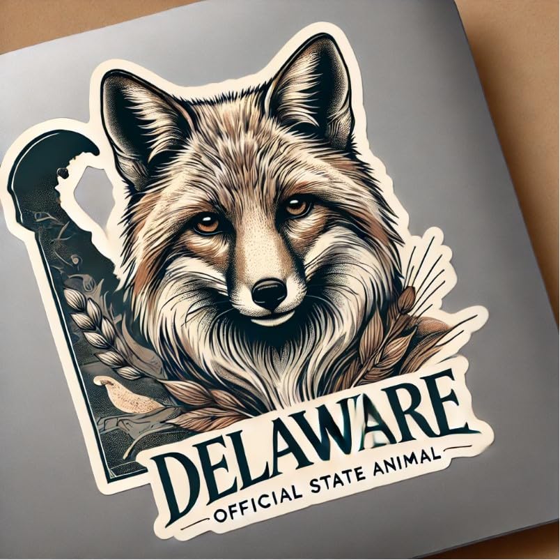 Vinyl sticker: Majestic Gray Fox Delaware State Symbol Laptop Wall Car Window Bumper Sticker Decal Truck Waterproof Auto Water Bottle