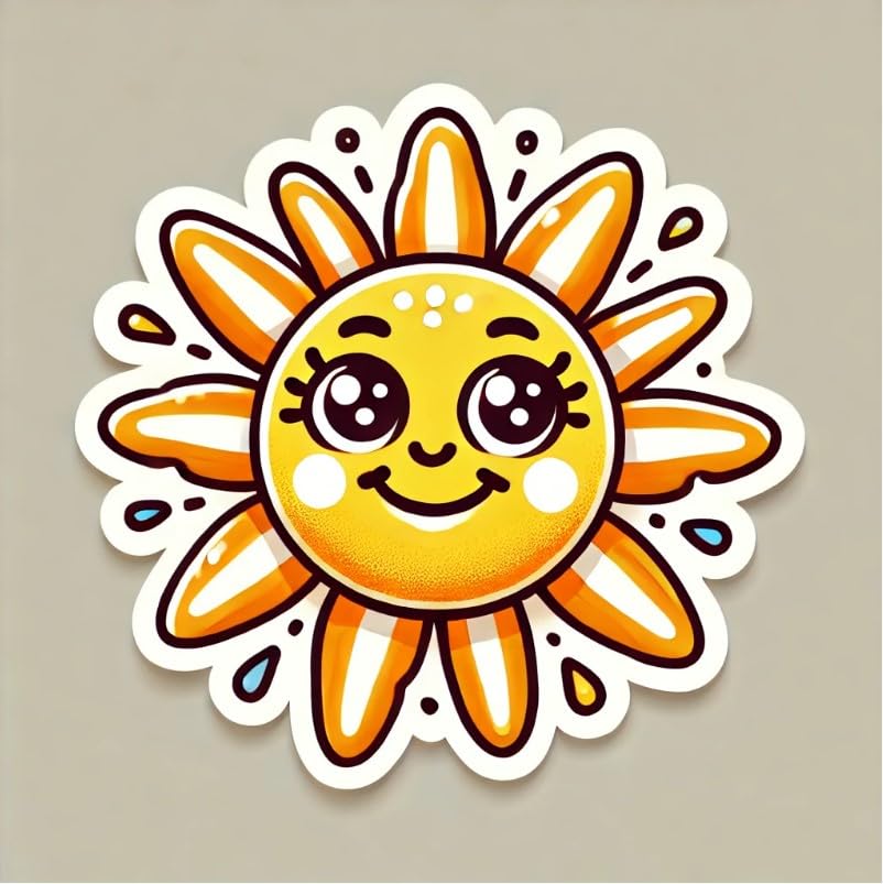 Vinyl sticker: Cute Cartoon Sun Sticker Decal for Car, Laptop, Window, Waterproof Vinyl Bumper and Auto Decor