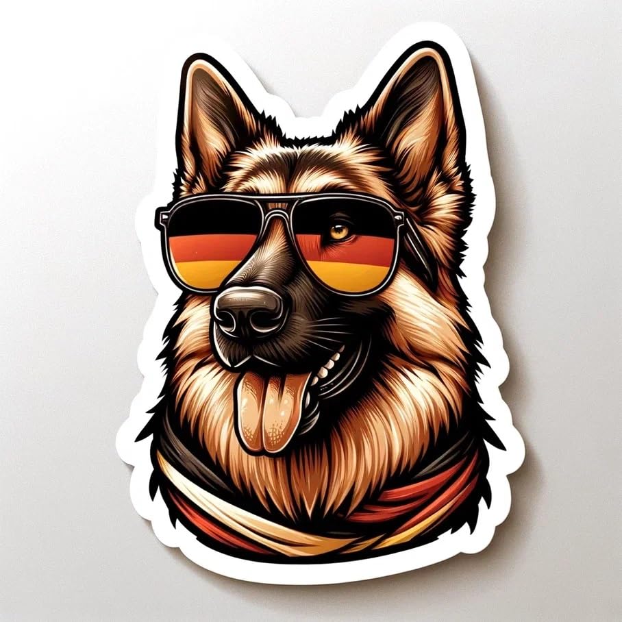 Vinyl sticker: Sticker German Shepherd Glasses Flag Germany Patriotic Dog Vinyl Decal American Flag & Cute Dogs in Glasses USA Pride Canine Waterproof Décor for Laptops Water Bottles Dog Flag Decoration