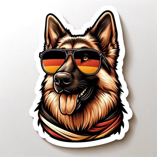Vinyl sticker: Sticker German Shepherd Glasses Flag Germany Patriotic Dog Vinyl Decal American Flag & Cute Dogs in Glasses USA Pride Canine Waterproof Décor for Laptops Water Bottles Dog Flag Decoration