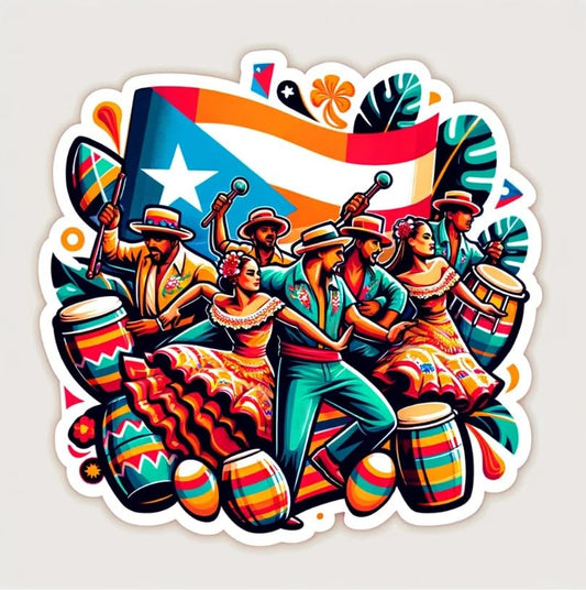 Vinyl sticker: Traditional Puerto Rican Bomba Dance Sticker, Colorful Cultural Decal for Laptop, Car, Window, Bumper, Waterproof Truck, Water Bottle Decoration
