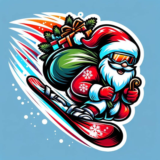 Vinyl sticker: Santa Claus on Snowboard with Gifts Dynamic Holiday Design (6)