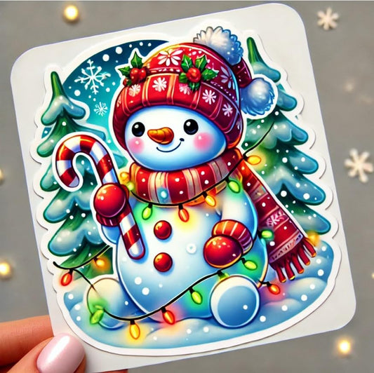 Vinyl sticker: Cheerful Snowman Christmas Bumper Sticker Decal for Laptop, Car, Wall, Window, and Water Bottle | Festive Waterproof Vinyl Design