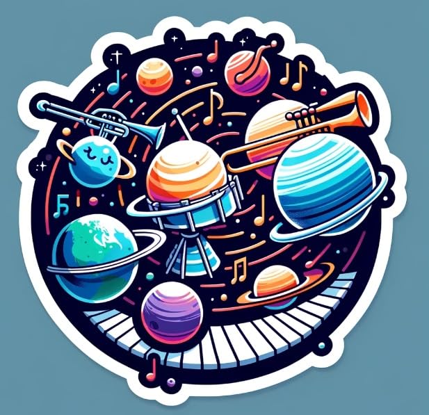 Vinyl sticker: Musical Planets Symphony Sticker – Solar System Orchestra Decal for Laptops, Cars, and Windows