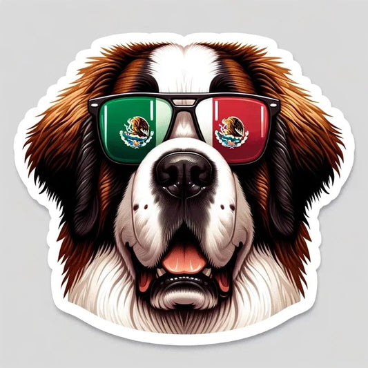 Vinyl sticker: Sticker Saint Bernard Glasses Flag Snake Mexico Patriotic Dog Vinyl Decal American Flag & Cute Dogs in Glasses USA Pride Canine Waterproof Décor for Laptops Water Bottles Baby Room