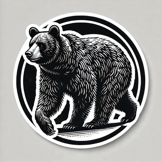 Vinyl sticker: Realistic Black Bear Walking Circular Decal for Laptop, Car Window, Wall, Bumper, Truck, Water Bottle – Waterproof Vinyl Sticker for Outdoors