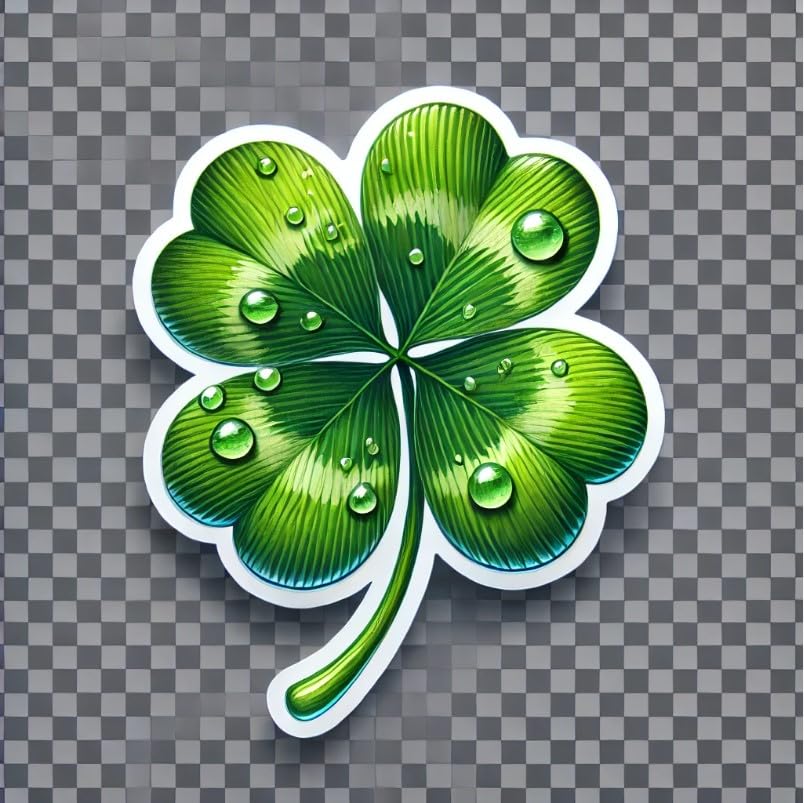 Vinyl sticker: Fresh Green Four-Leaf Clover with Water Droplets Laptop Wall Car Window Bumper Sticker Decal Waterproof Auto Water Bottle