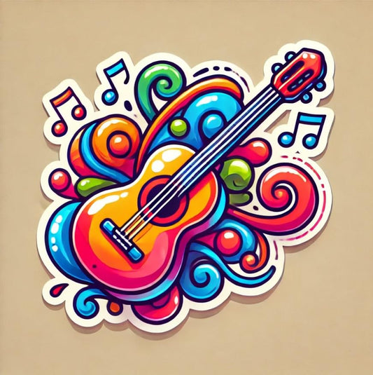 Vinyl sticker: Cartoon Guitar Sticker - Fun, Playful Design for Laptop, Wall, Car, Window, Bumper, Waterproof Decal for Auto, Water Bottle