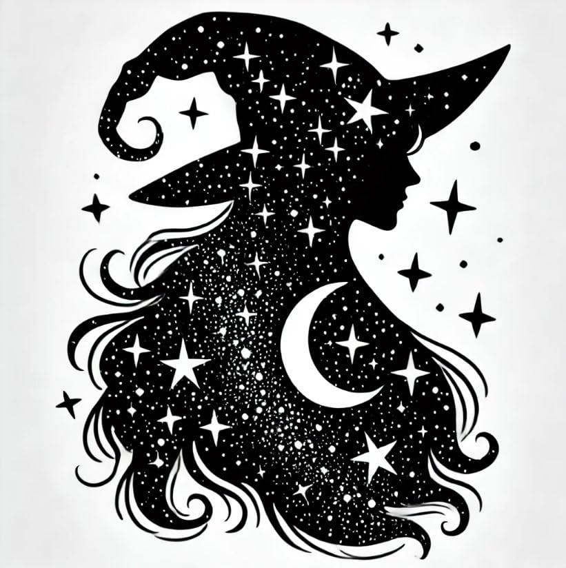 Vinyl sticker: "Celestial Witch Silhouette" Sticker Decal for Laptop, Wall, Car, Window, Bumper, Truck, Waterproof Auto, and Water Bottle – Mystical Halloween Gothic Design. Variation 5