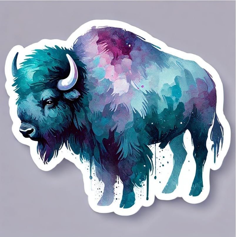 Vinyl sticker: Twilight Calm Watercolor Bison Wall Sticker for Car, Laptop, Window, Bumper, Waterproof Vinyl Decal for Trucks, Auto, Water Bottles (4)