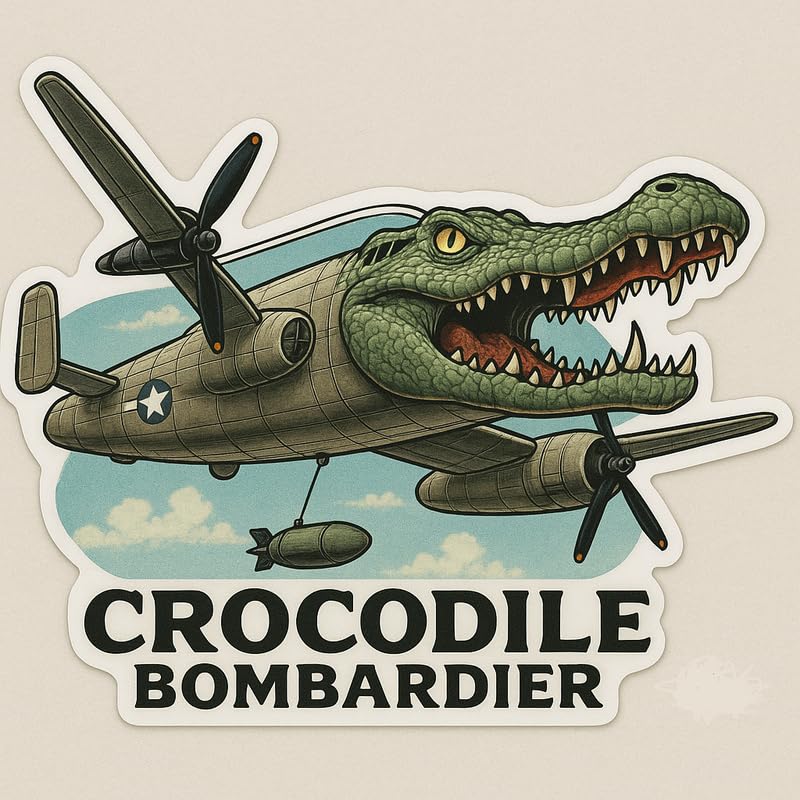 Vinyl sticker: Waterproof Crocodile Bombardier Sticker for Laptop Wall Car Window Bumper Decal Truck Auto Water Bottle – Full-Length Alligator Aircraft Nose Art 4in