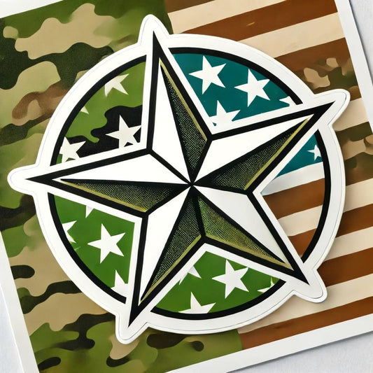 Vinyl sticker: Classic Military Star Sticker - Vibrant Vinyl Decal for Laptop, Wall, Car, Window, Bumper, Truck, Water Bottle - Star with Camouflage Background Design (8)