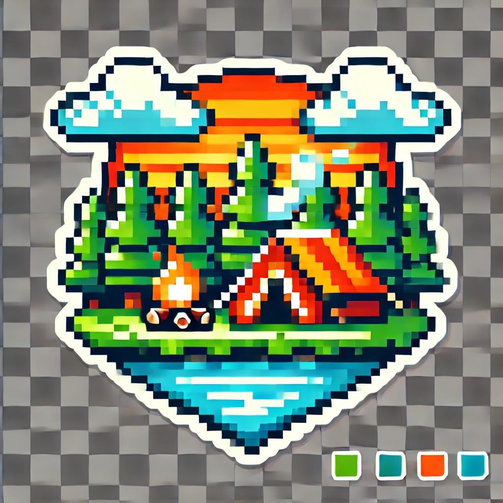 Vinyl sticker: Retro Pixel Art Camping Sticker for Laptop, Wall, Car, Window, Bumper, Decal for Truck, Waterproof Auto Sticker for Water Bottle, Durable Vinyl (6)