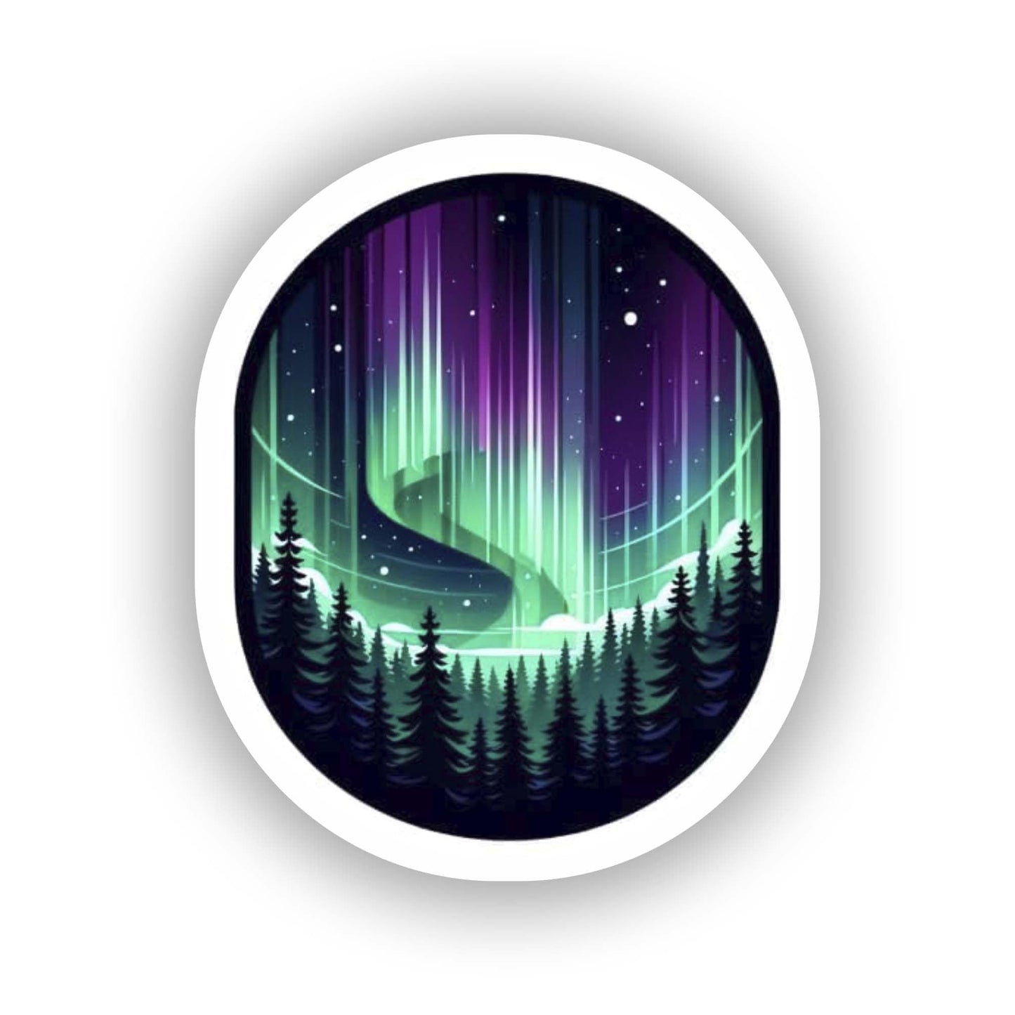 Vinyl sticker: Northern Lights Over Forest Sticker - Mystical Aurora Borealis Decal for Nature Enthusiasts (4)