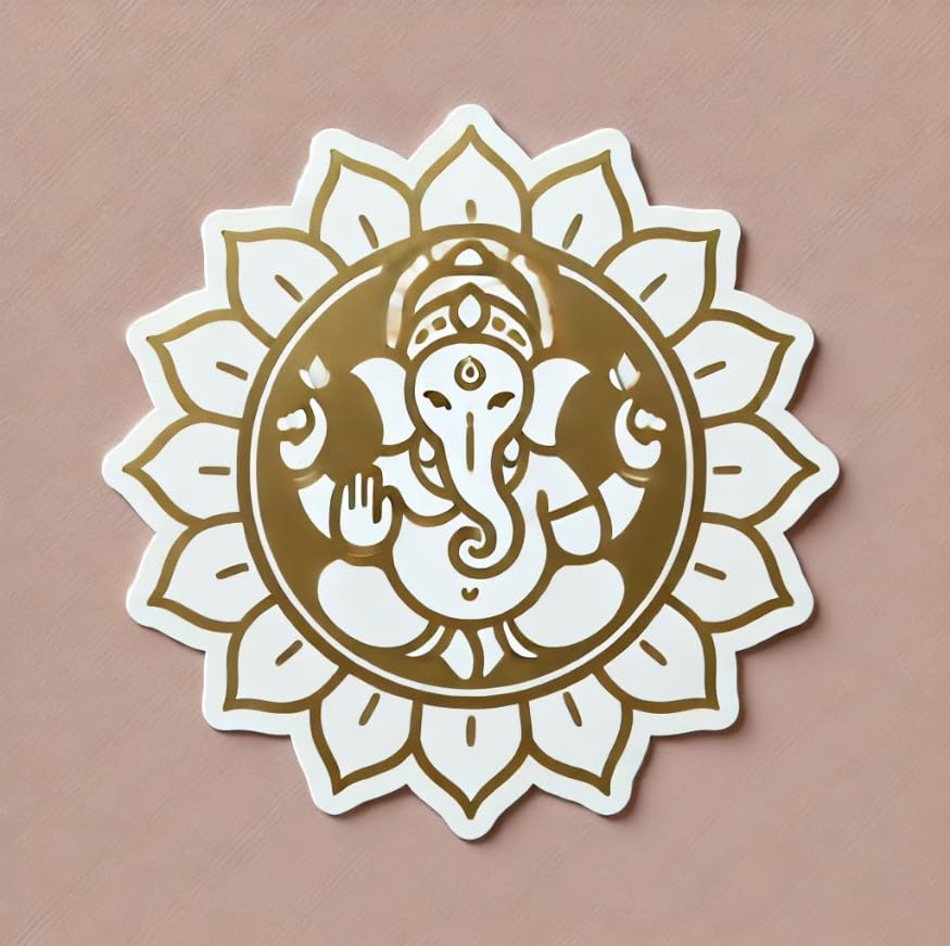 Vinyl sticker: Minimalist Ganesha Blessing Laptop, Car, Water Bottle, Window Sticker - Soft Colors with Lotus Design - Purity and Spirituality Waterproof Decal for Bumpers and Auto (4)