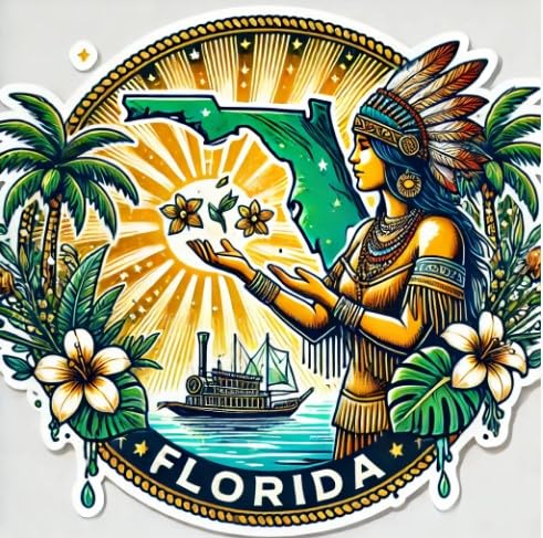 Vinyl sticker: Vibrant Florida State Seal Sticker for Car, Laptop, Water Bottle, and Bumper – Emblem Decal with Palm Trees and Sun Rays, Waterproof and Durable (6)