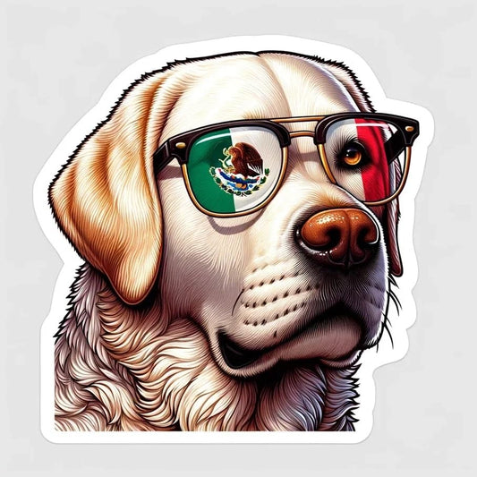 Vinyl sticker: Sticker Labrador Retriever Glasses Flag Eagle Snake Mexico Patriotic Dog Vinyl Decal American Flag & Cute Dogs in Glasses USA Pride Canine Waterproof Décor for Laptops Water Bottles Baby Room (8")