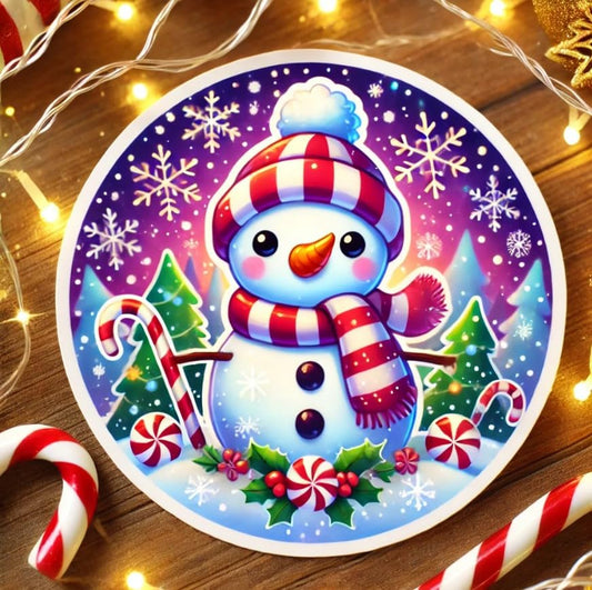 Vinyl sticker: Snowman Candy Cane Striped Scarf Sticker for Laptop, Car, Wall, Window, and Water Bottle | Winter Holiday Decal