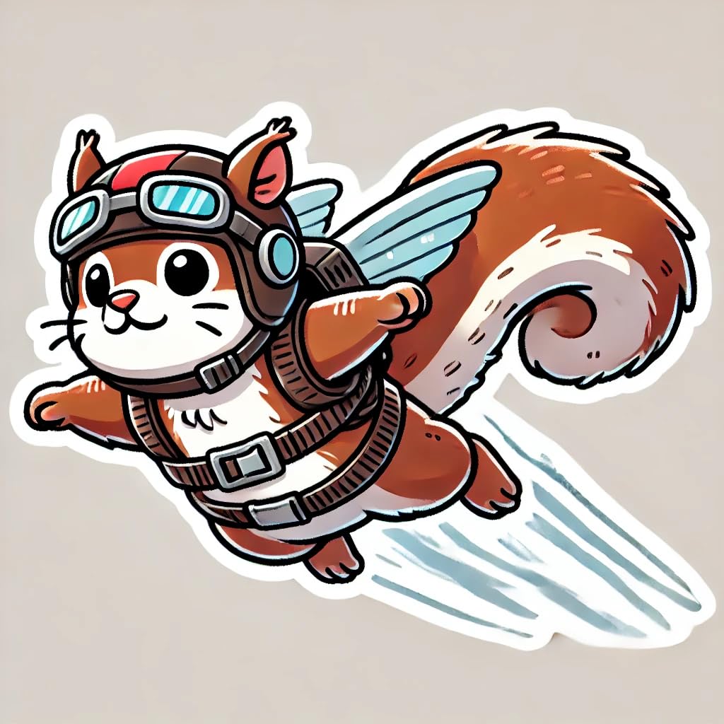 Vinyl sticker: Playful Flying Squirrel with Blue Wings Laptop Wall Car Window Bumper Sticker Decal - Childish Cartoon Style - Waterproof and Durable for Auto, Truck, Water Bottle, More (6)