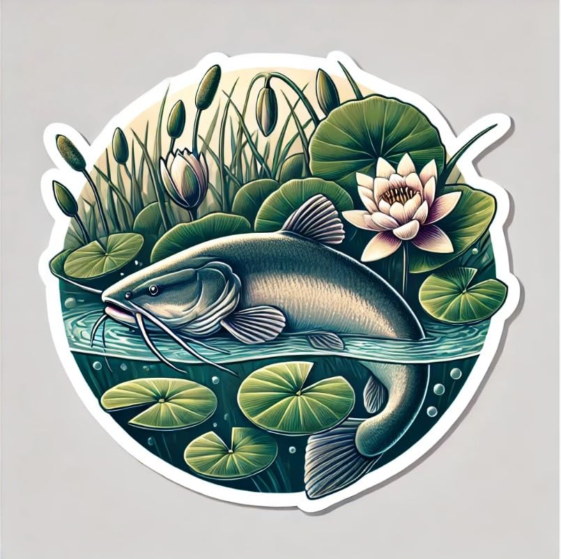 Vinyl sticker: Channel Catfish Pond Vinyl Sticker for Laptop, Wall, Car, Window, Bumper, Truck, Waterproof Auto, Water Bottle. Variation 15 (4)
