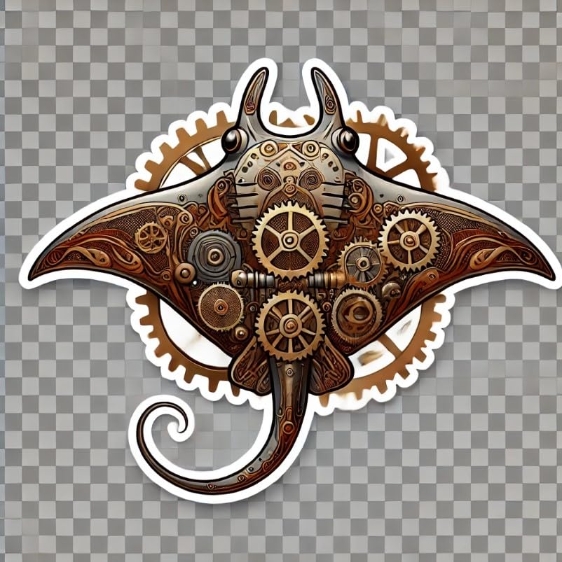 Vinyl sticker: Steampunk Manta Ray Sticker for Laptop, Wall, Car, Window, Bumper, Waterproof Decal for Truck, Auto, Water Bottle (6)