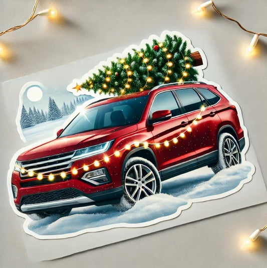 Vinyl sticker: Christmas Red Truck with Tree Laptop Wall Car Window Bumper Sticker Decal for Truck Waterproof Auto and Water Bottle (6)