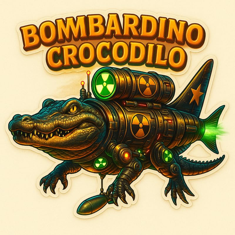 Vinyl sticker: Waterproof Bombardino Crocodilo Sticker for Laptop Wall Car Window Bumper Decal Truck Auto Water Bottle – Streamlined Dark Crocodile Warplane with Vintage Drop Bomb 4in