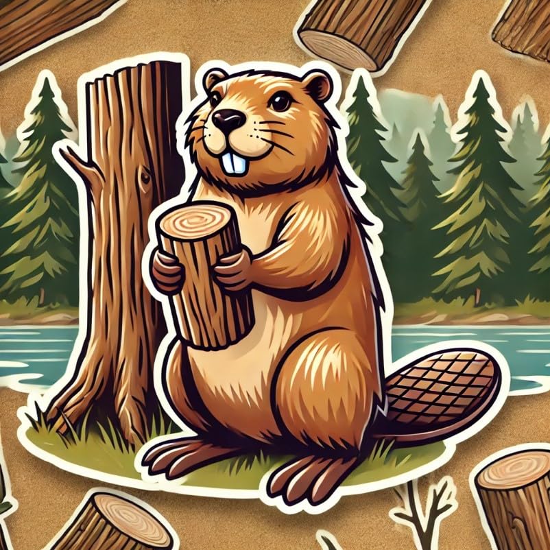 Vinyl sticker: Waterproof Beaver Holding Wood Sticker Decal for Laptop, Wall, Car, Window, Bumper, and Water Bottle – Classic Forest Design for Truck and Auto Use (6)