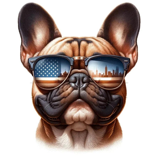 Vinyl sticker: Sticker French Bulldog Glasses Flag Star USA Patriotic Dog Vinyl Decal American Flag & Cute Dogs in Glasses USA Pride Canine Waterproof Décor for Laptops Water Bottles Baby Room