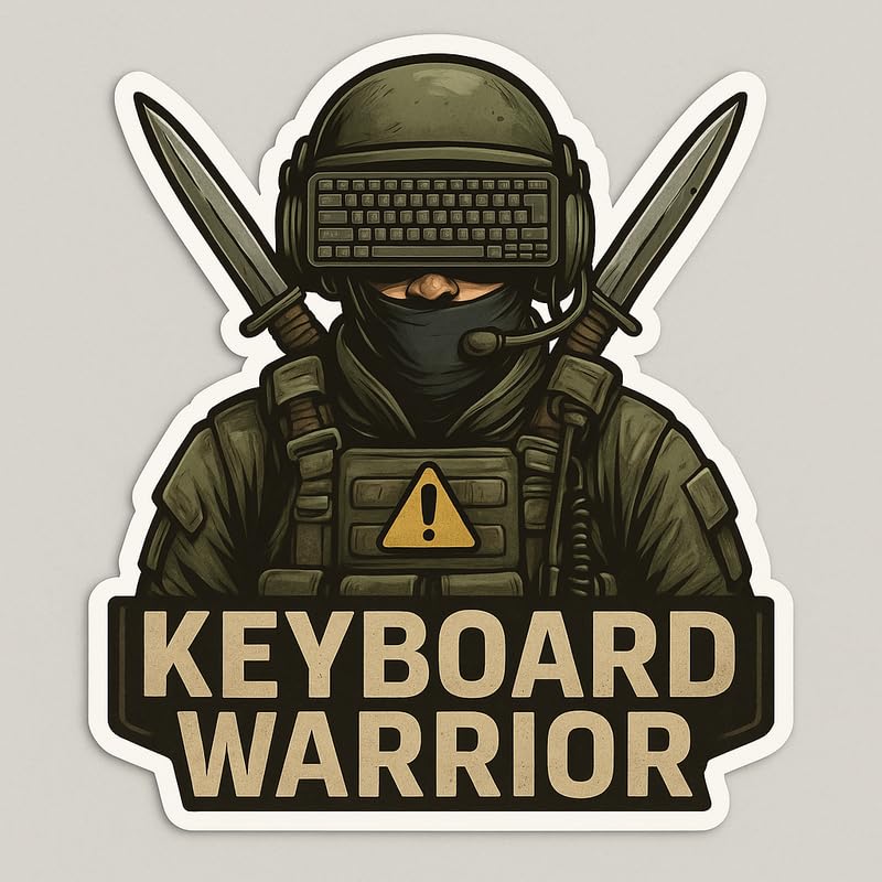 Vinyl sticker: Keyboard Warrior Laptop Wall Car Window Bumper Sticker Decal Truck Waterproof Auto Water Bottle Tactical Helmet Badge with Combat Vest, Distressed Font and Cyber Knives