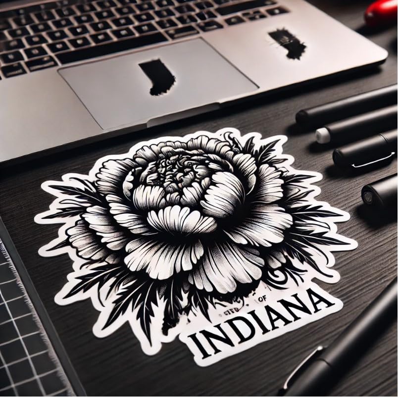 Vinyl sticker: Peony Indiana State Flower Vinyl Sticker for Laptop, Wall, Car, Window, Bumper, Decal, Truck, Waterproof, Auto, Water Bottle. Variation 19