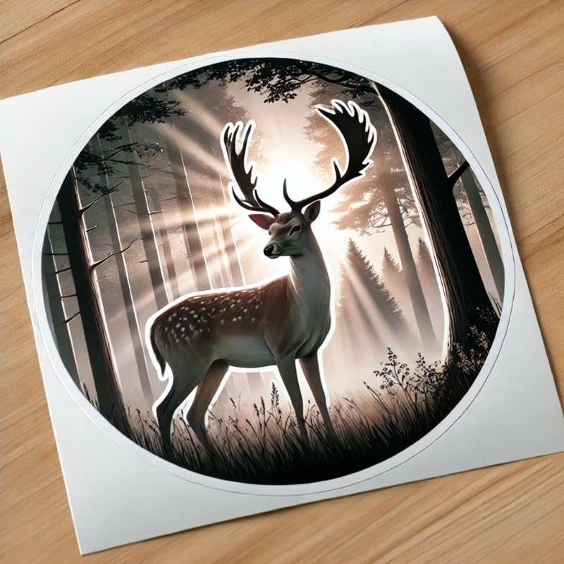 Vinyl sticker: White-Tailed Deer Misty Forest Vinyl Sticker for Laptop, Wall, Car, Window, Bumper, Truck, Waterproof Auto, Water Bottle. Variation 13