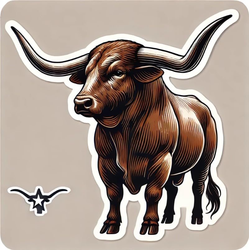 Vinyl sticker: Realistic Texas Longhorn Bull Decal – Durable Sticker for Laptop, Car, Wall, Window, Bumper, and Water Bottle – Waterproof and UV Resistant