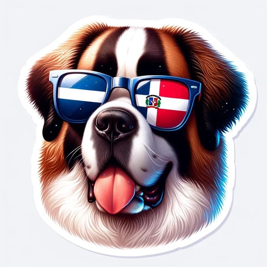 Vinyl sticker: Sticker Saint Bernard Glasses Flag Dominican Patriotic Dog Vinyl Decal American Flag & Cute Dogs in Glasses USA Pride Canine Waterproof Décor for Laptops Water Bottles BBumper Saint Bernard