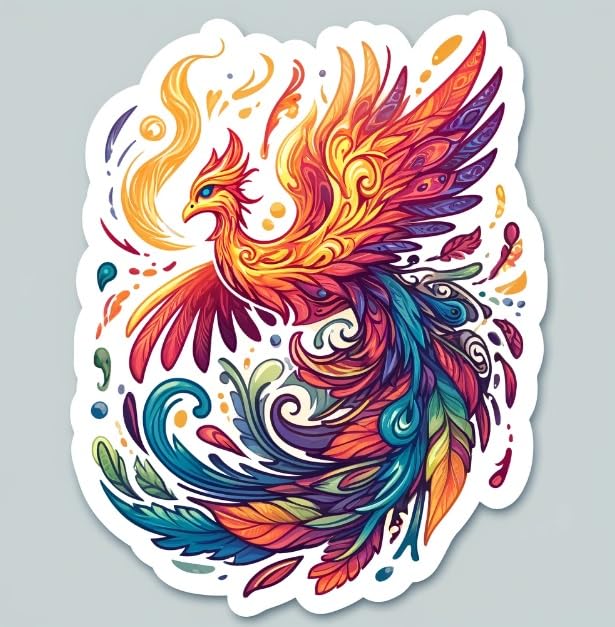 Vinyl sticker: Phoenix Rebirth Decal: Mythical Firebird in Vivid Colors for Car, Laptop, Window & Wall - Waterproof and Long-Lasting Sticker Art
