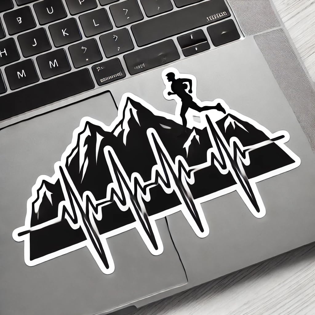 Vinyl sticker: Heartbeat Mountain Runner Sticker for Laptop, Wall, Car, Window, Bumper, Truck, Waterproof Auto Water Bottle (8)