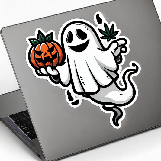 Vinyl sticker: Spooky Ghost Floating with Jack-o'-Lantern Sticker for Laptop, Wall, Car, Window, Bumper, and Water Bottle - Waterproof Vinyl Decal for Truck and Auto (4)