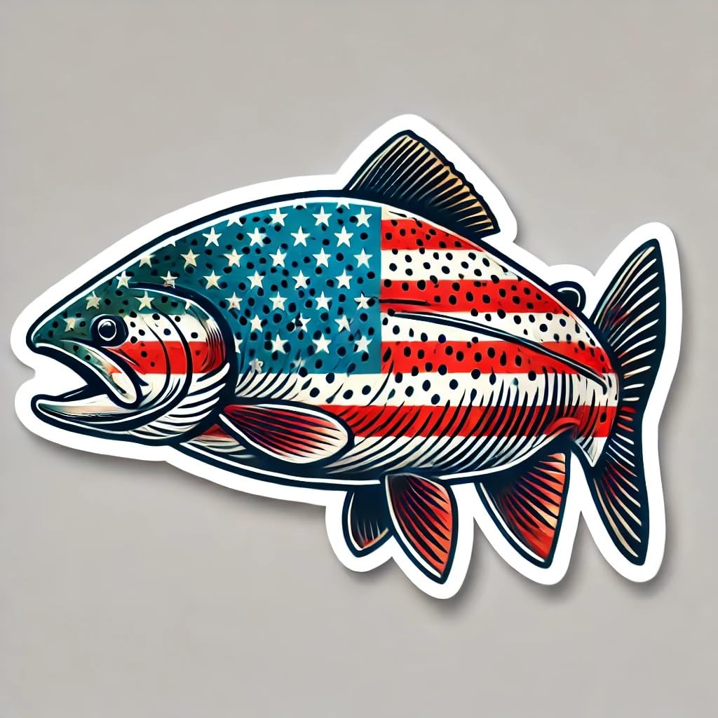 Vinyl sticker: Steelhead Trout Decal for Laptop, Wall, Car, Window, Bumper, Sticker with American Flag Design, Waterproof Auto Truck Vinyl for Water Bottles (4)