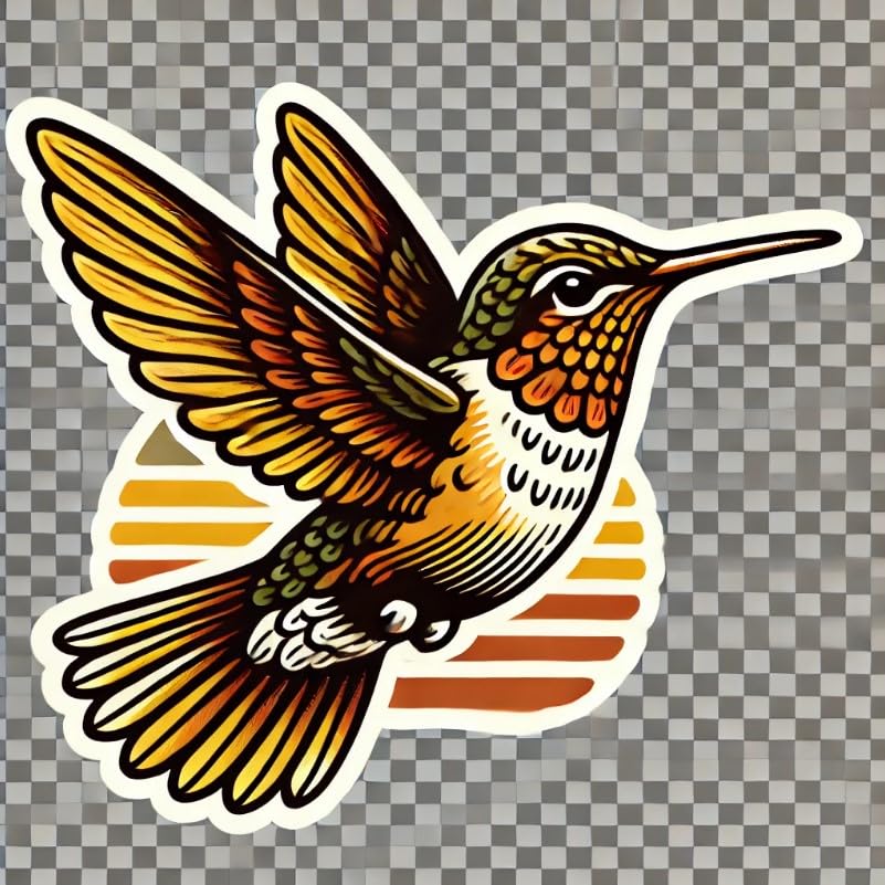Vinyl sticker: Retro Hummingbird Sticker for Laptop, Wall, Car, Window, Bumper - Waterproof Decal for Auto, Truck, Water Bottle - 70s-Inspired Vinyl Art for Indoor and Outdoor Surfaces